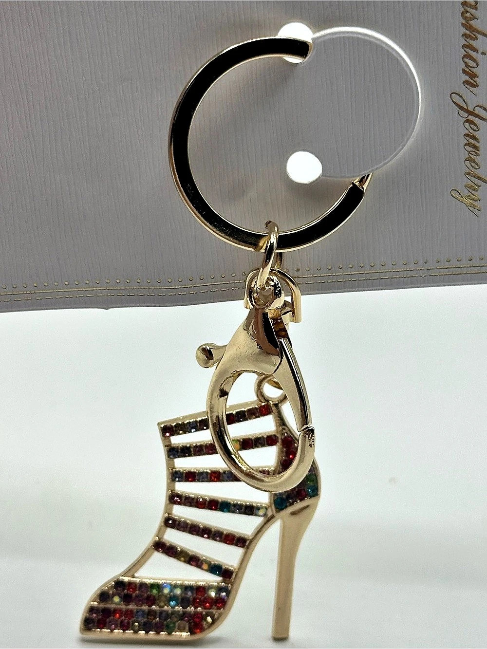 High Heel Shoe Keychain Rhinestone Gold - Picture 6 of 6